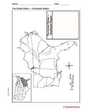Map of Southeast United States - Geography Printable (1st-8th Grade ...